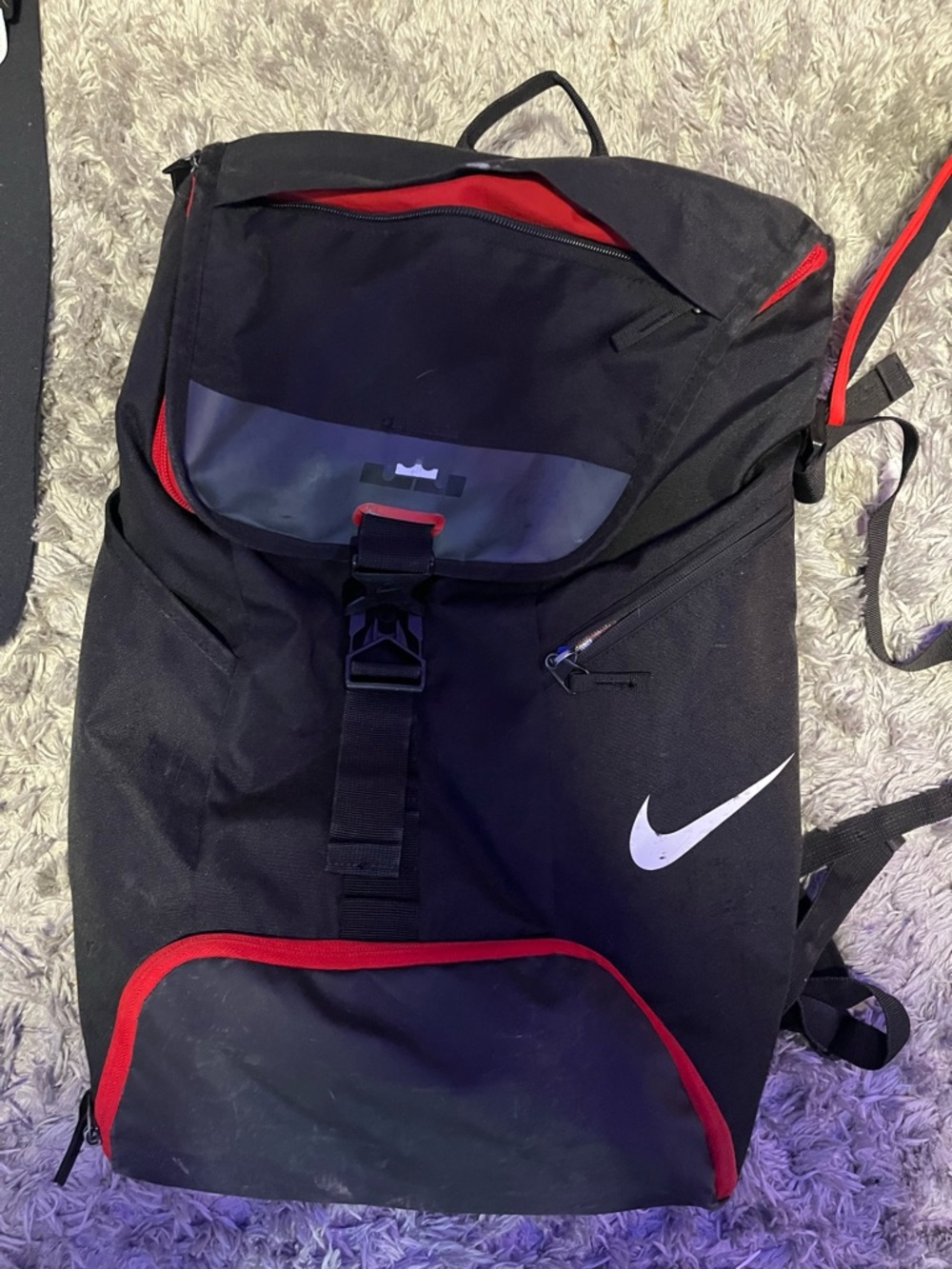 Nike Black and Red Men's Backpack with White Swoosh